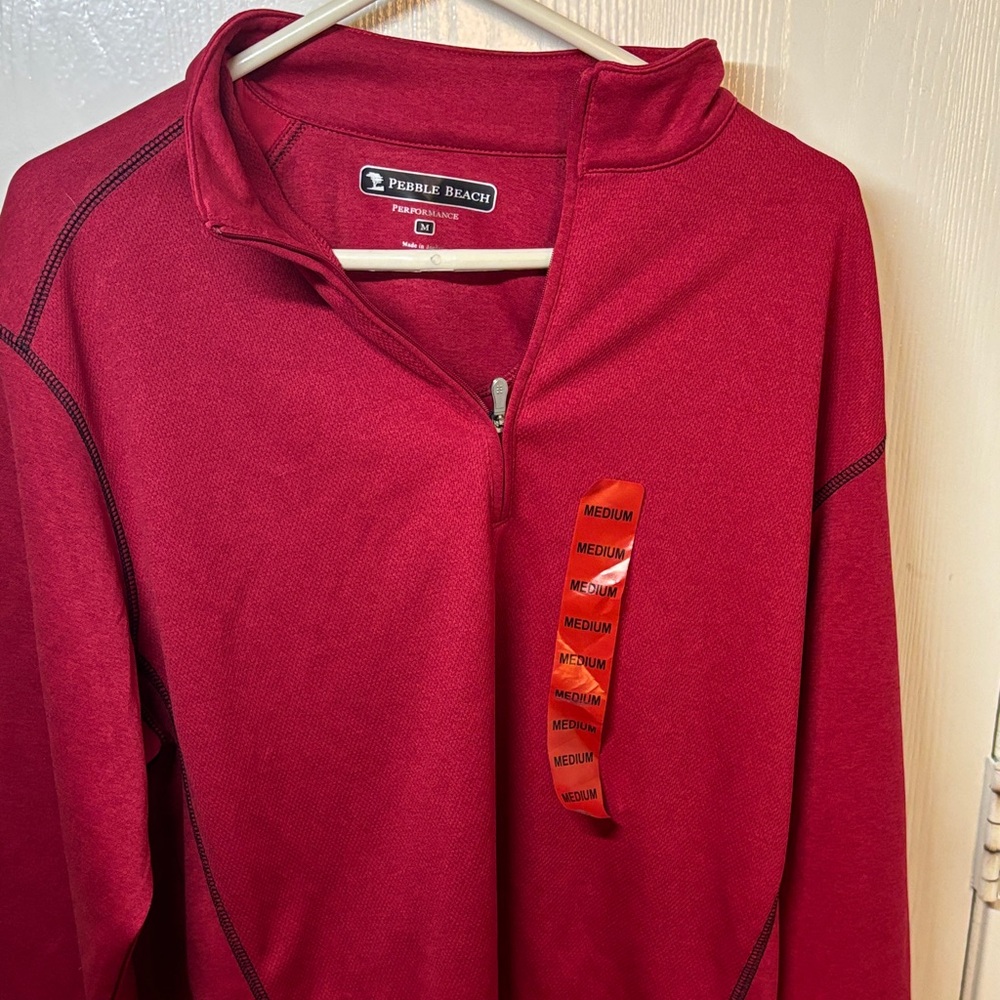 Pebble Beach Men's Raspberry Red Quarter-Zip Sweater - Picture 4 of 9